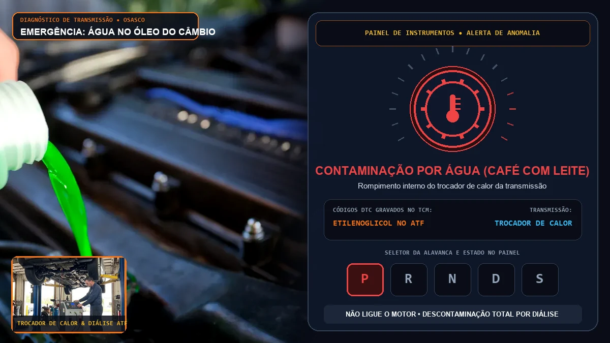 Água no óleo do câmbio automático com emulsão café com leite por trocador de calor furado em Osasco