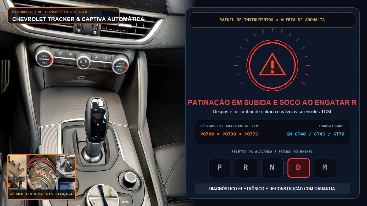 Console central e alavanca de câmbio automático da Chevrolet Tracker e Captiva com falha de patinação e tranco em Osasco